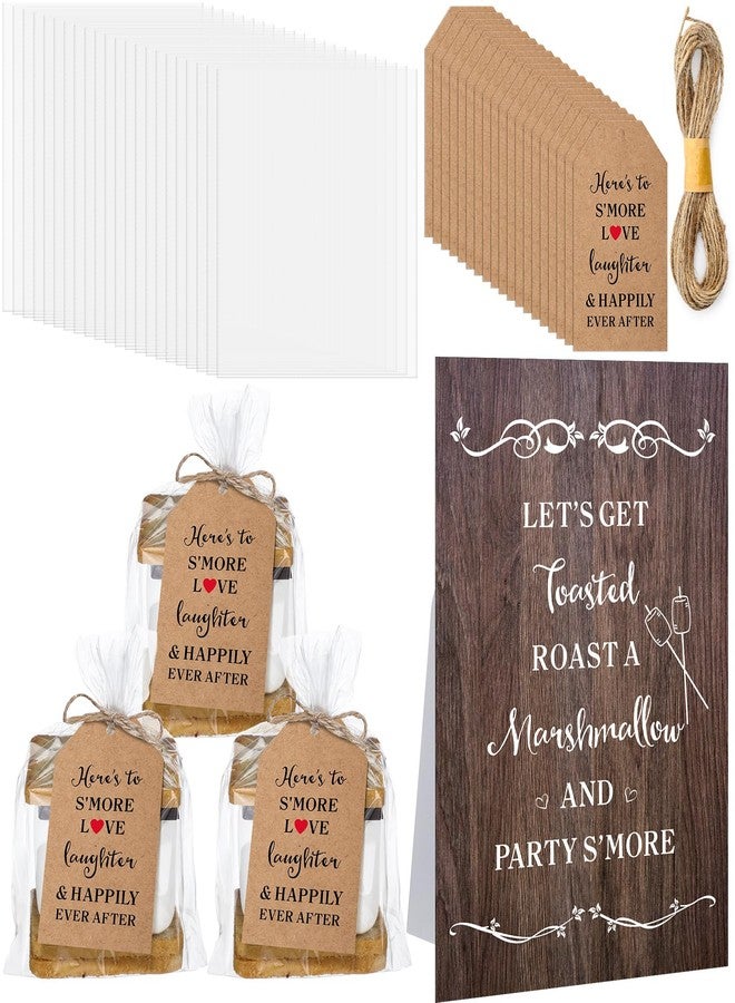 Moinchore 100 Sets Smores Wedding Favors Including 100 Clear Cellophane Smore Bags 100 Paper Insert S'more Love Tags Desktop Stand and 32.81 ft Twine for Wedding Baby Shower Party Favors (Rustic) - Image 1